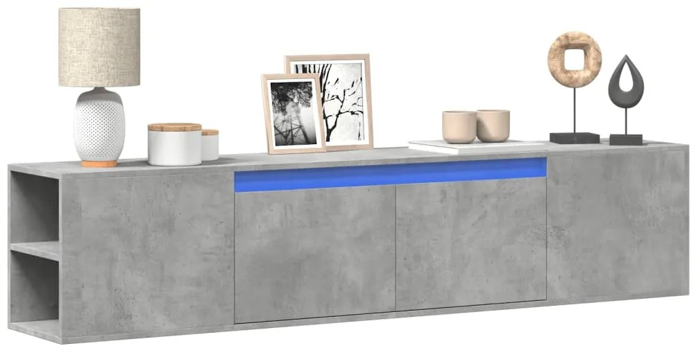 vidaXL Comodă TV de perete cu lumini LED, gri beton, 180x31x39,5 cm