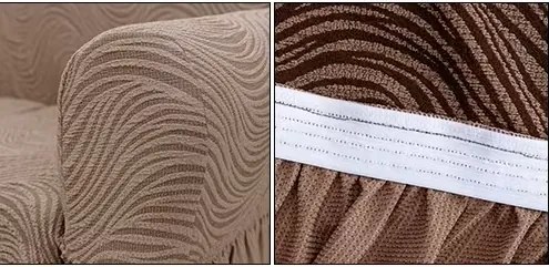 Husa elastica pentru fotoliu, cu volanas, model Jacquard Cappuccino in dungi