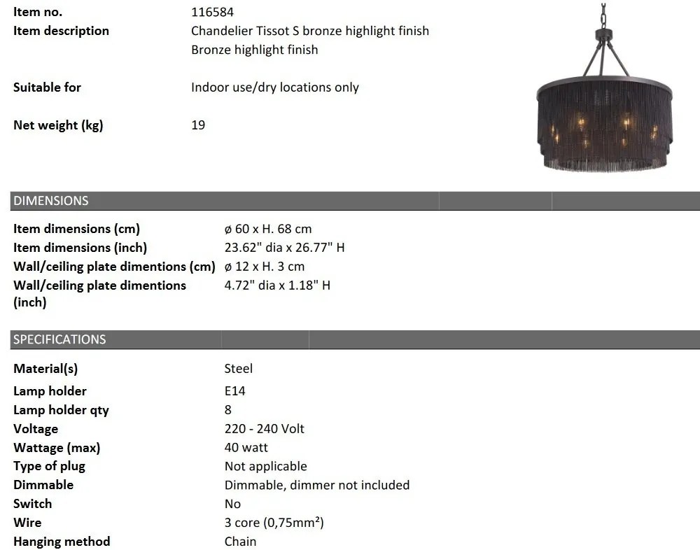 Candelabru design elegant LUX Tissot S, bronz