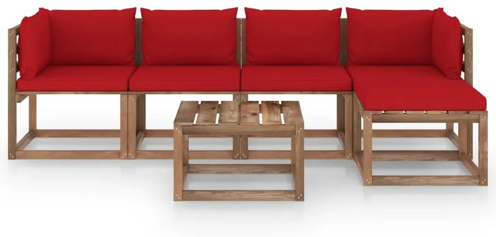 Set mobilier de gradina cu perne rosii, 6 piese