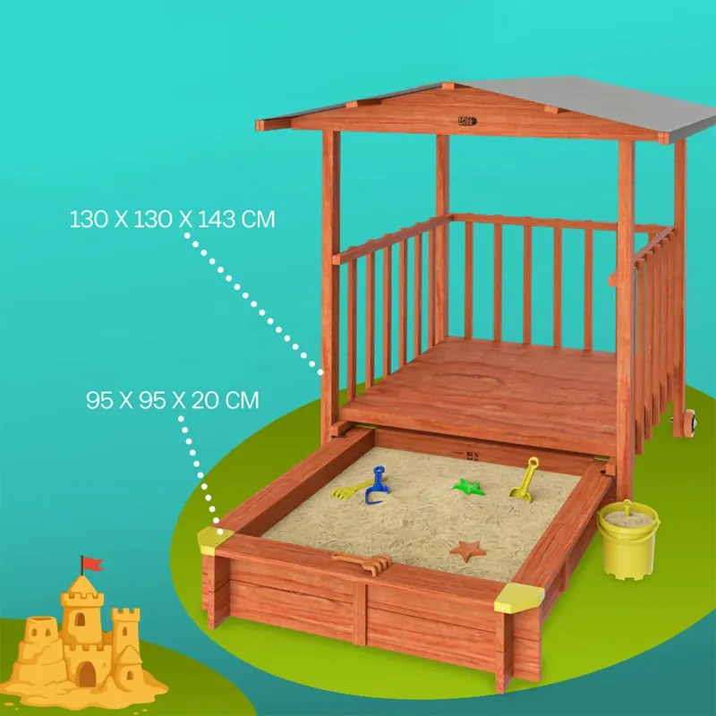 Sandpit pentru copii Merle cu protecție UV și verandă de joacă acoperită
