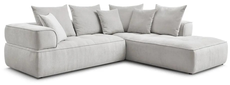 Colțar gri deschis cu tapițerie din chenille (cu colț pe partea dreaptă/în formă de ”L”) Whesley – Bobochic Paris