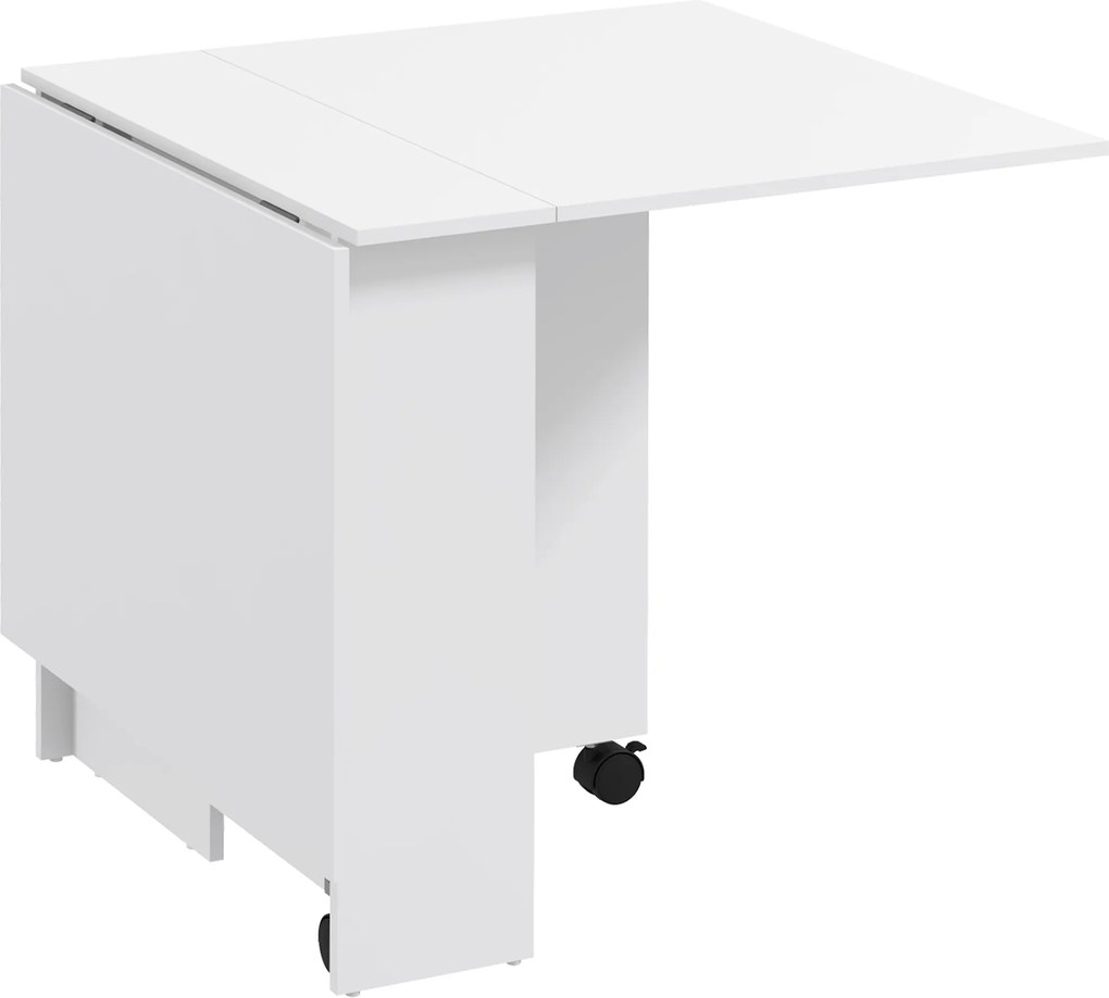 HOMCOM Masă Pliabilă și Extensibilă pentru 4-6 Persoane cu 2 Rafturi și 2 Roți, din Lemn și Metal, 140x80x74 cm, Alb | Aosom Romania