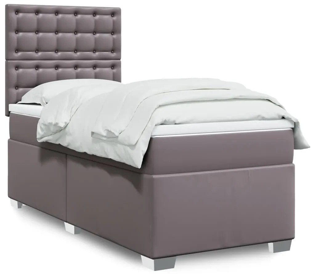 vidaXL Pat box spring cu saltea, gri, 80x200 cm, piele ecologică