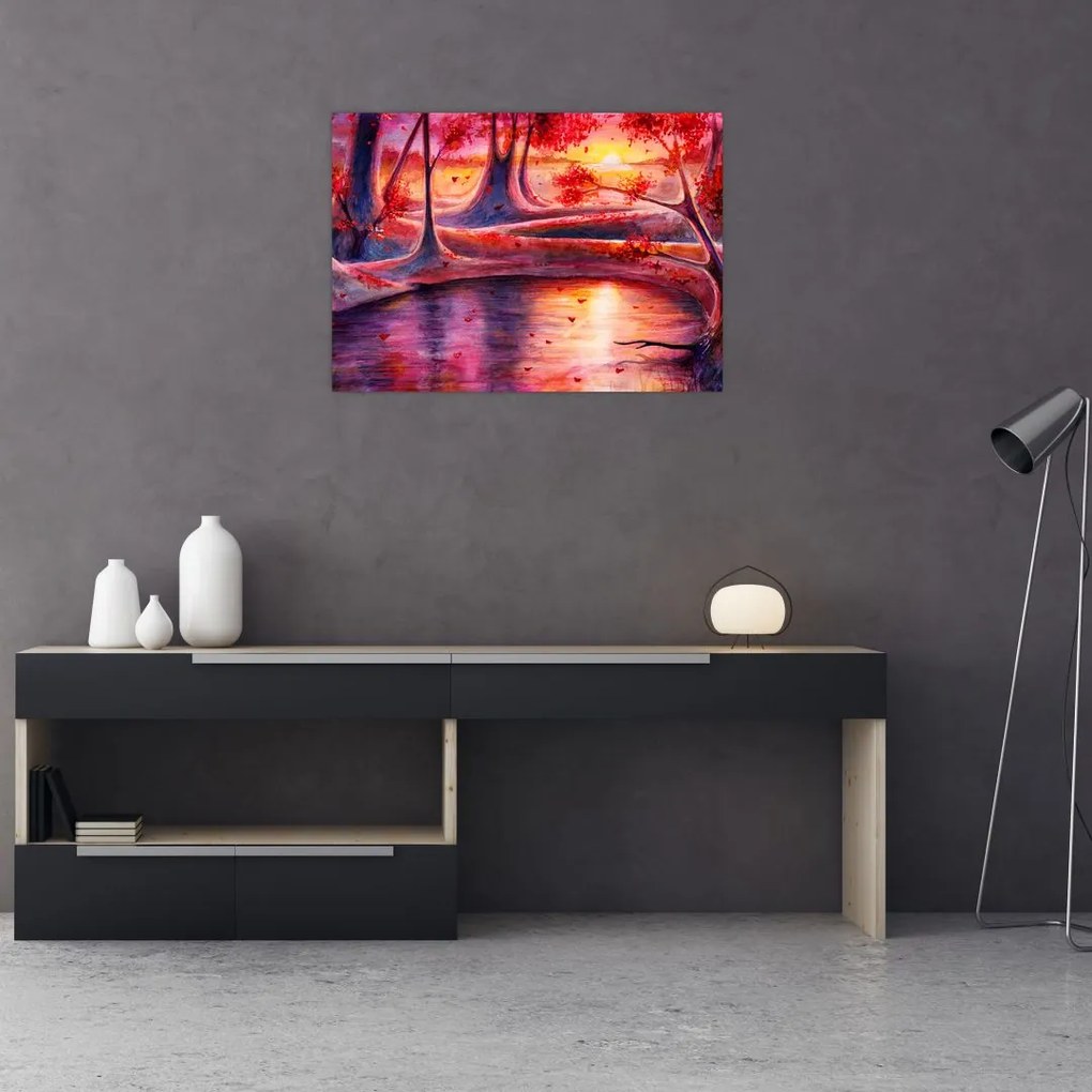 Tablou pe sticlă cu pădurea fermecată (70x50 cm)