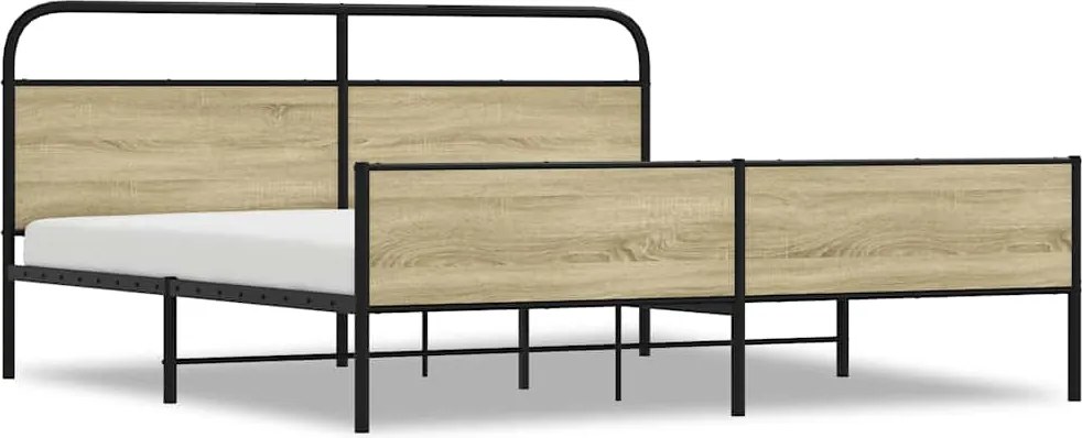 vidaXL Cadru de pat metalic fără saltea, stejar sonoma, 183x213 cm