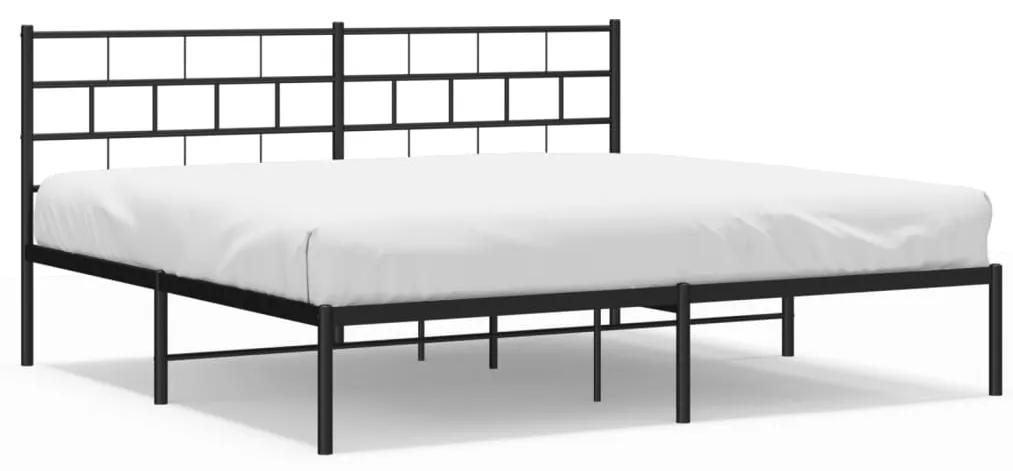 355665 vidaXL Cadru de pat metalic cu tăblie, negru, 193x203 cm