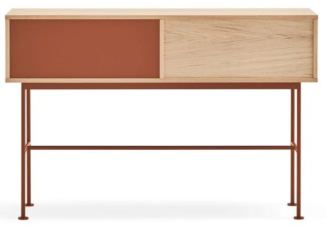 Consolă cu aspect de lemn de stejar Teulat Yoko, roșu cărămiziu