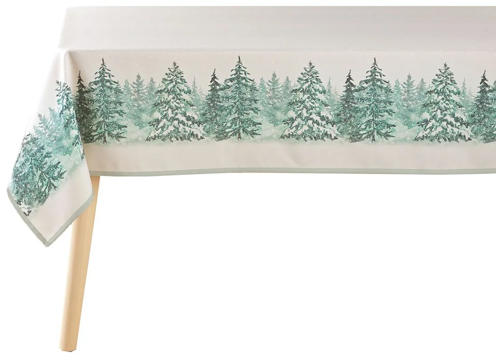 Fata de masa de Craciun cu brazi si fulgi de zapada