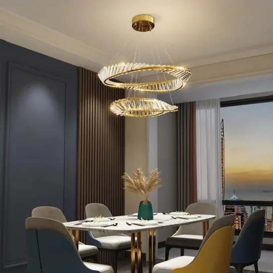 Lustra led suspendata cristal, telecomanda, Moya 60 Gold, 128w
