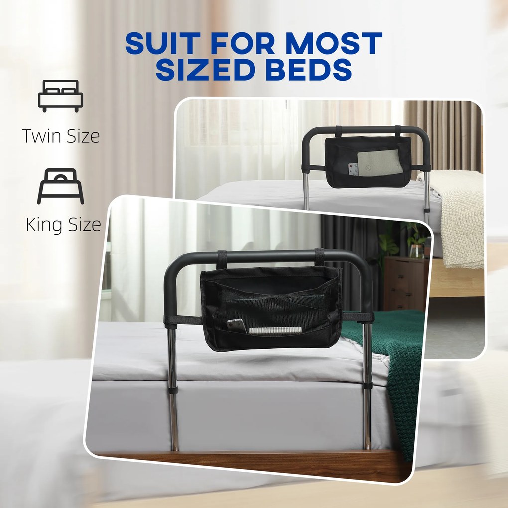 Maner pentru pat cu latime si inaltime reglabile, suport pentru pat din otel cu maner moale 87 x 51,5cm argintiu HOMCOM | Aosom RO