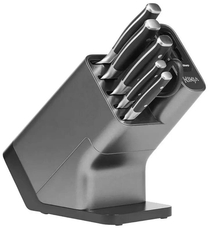 Set cutite cu ascutitor si suport Ninja K32014EUUK, 6 piese, StaySharp, Design ergonomic, Argintiu/Negru