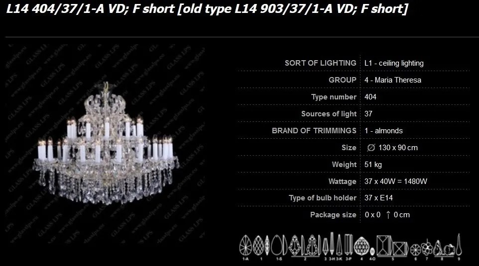 Candelabru 37 de brate Maria Theresa cristal Bohemia L14 404/37/1-A VD, F short