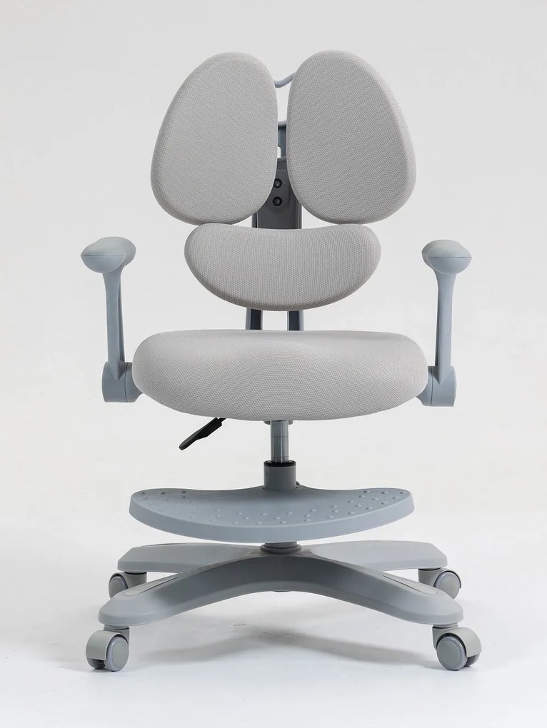 RIKKY Scaun ergonomic pentru copii, spatar si suport lombar reglabile, huse detasabile, suport picioare reglabil, rotativ, Gri