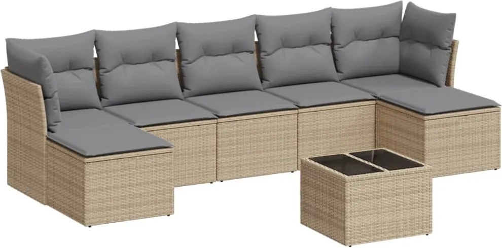 vidaXL Set canapele de grădină, 8 piese, cu perne, bej, poliratan