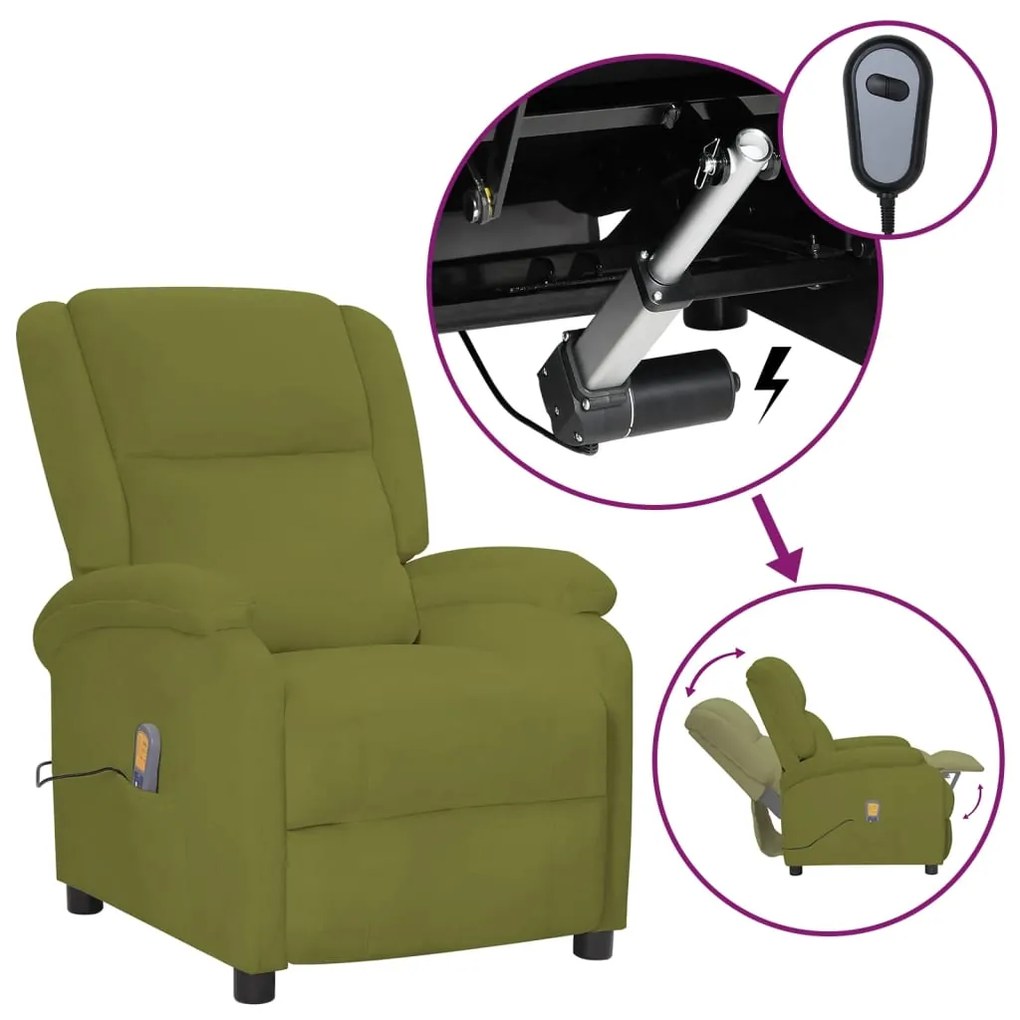 Fotoliu de masaj rabatabil electric, verde deschis, textil