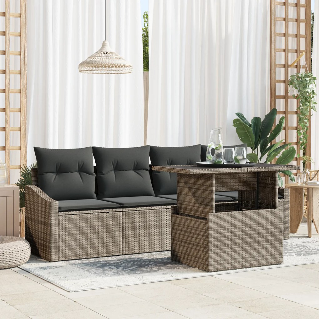vidaXL Set de canapele de grădină, 5 piese, cu perne gri din rattan