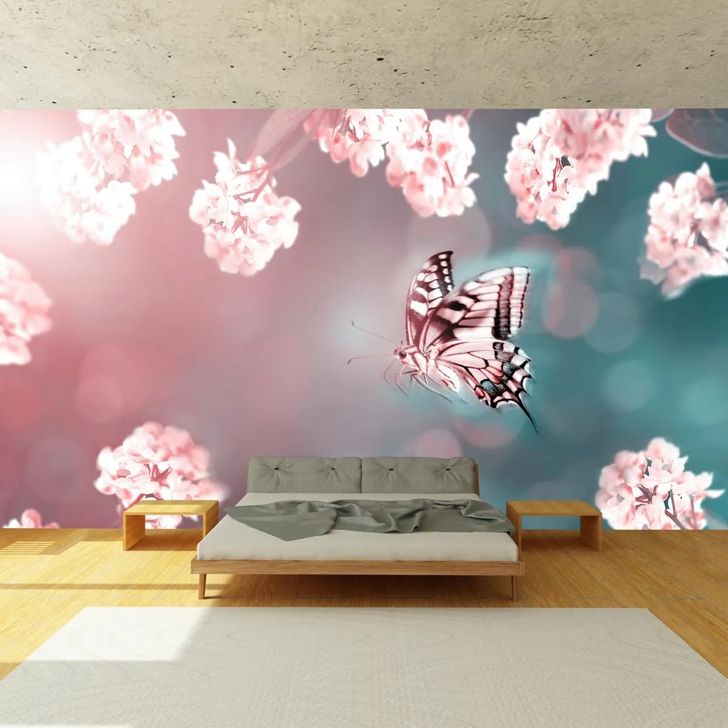 Fototapet - Fluture printre flori (147x102 cm)