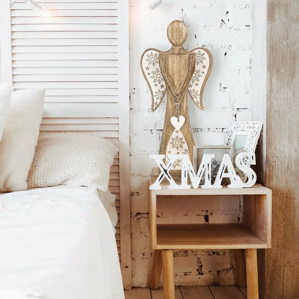 Decorațiune de Crăciun din lemn Orion Înger cuinimă , 45,5 cm