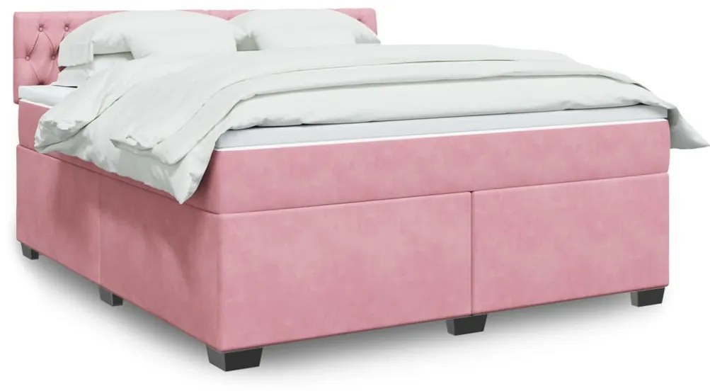 vidaXL Pat box spring cu saltea, roz, 180x200 cm, catifea
