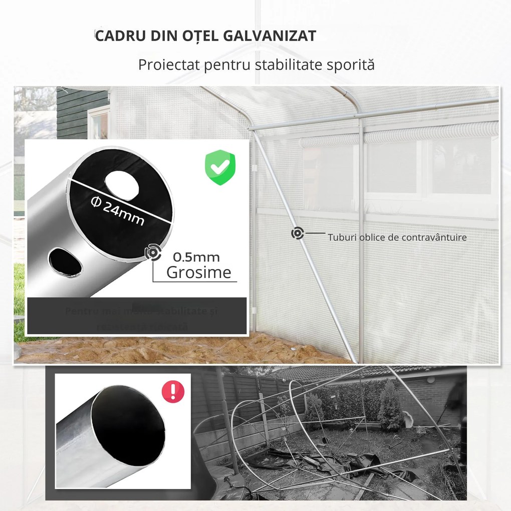 Outsunny Seră de grădină 4 x 3 x 2m cu uși rulabile și ferestre mari, seră tunel de grădină, alb | Aosom Romania