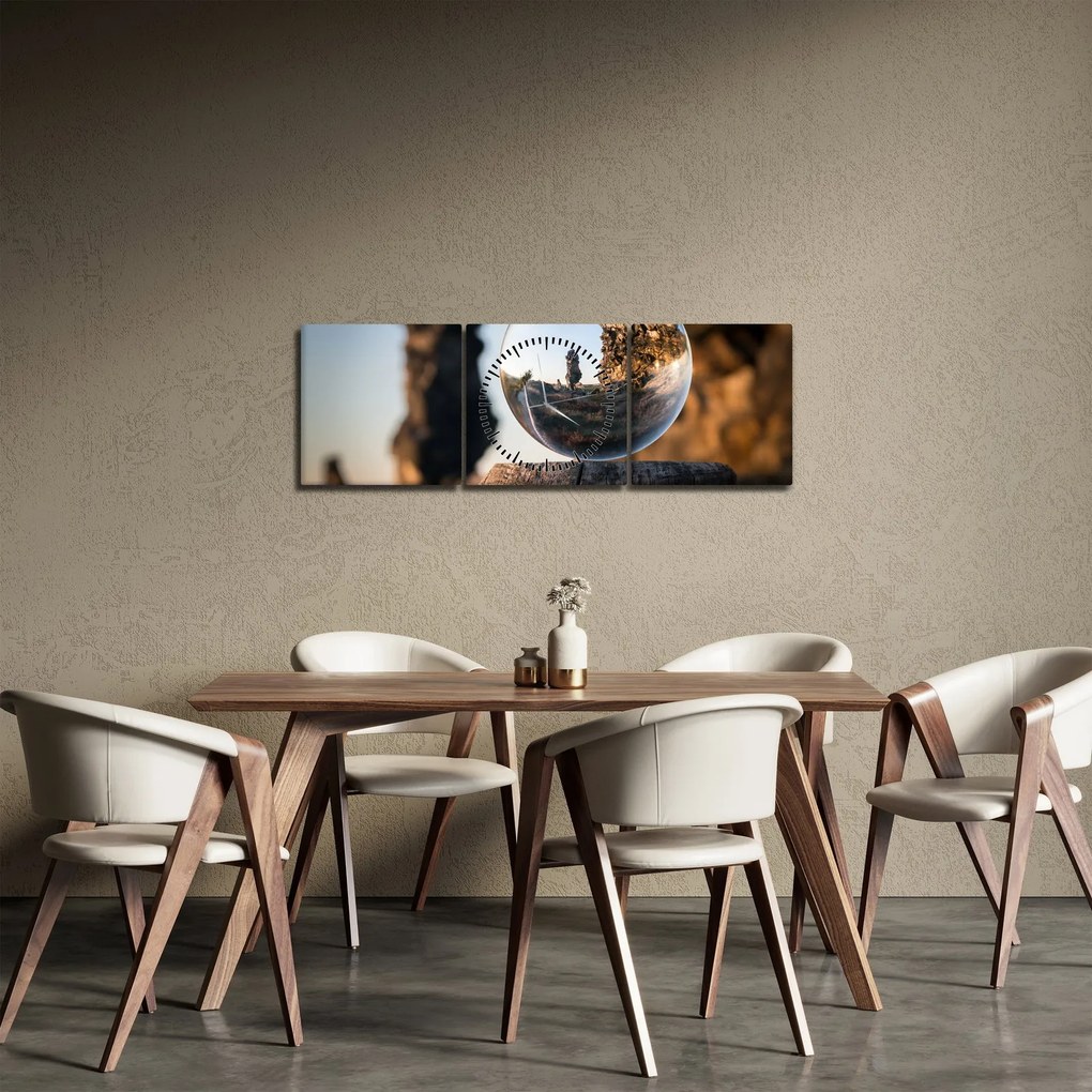 Tablou cu lupa și peisaj (cu ceas) (90x30 cm)
