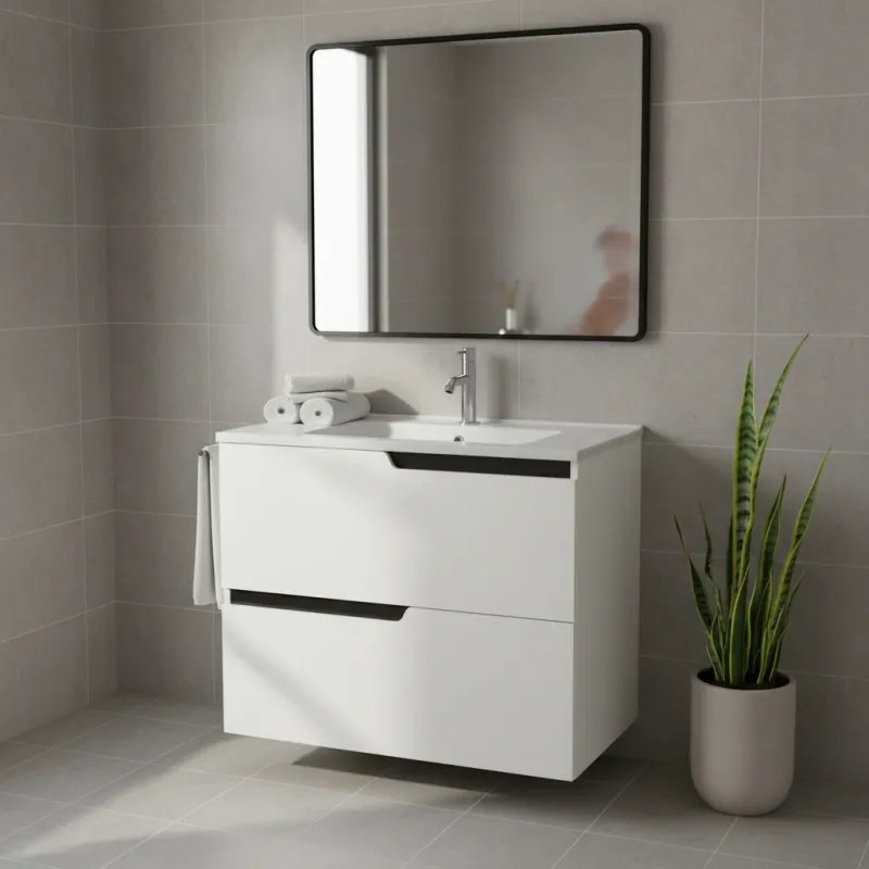 Mobilier pentru lavoar incastrat 60 cm, alb mat, Fluminia Bari Alb