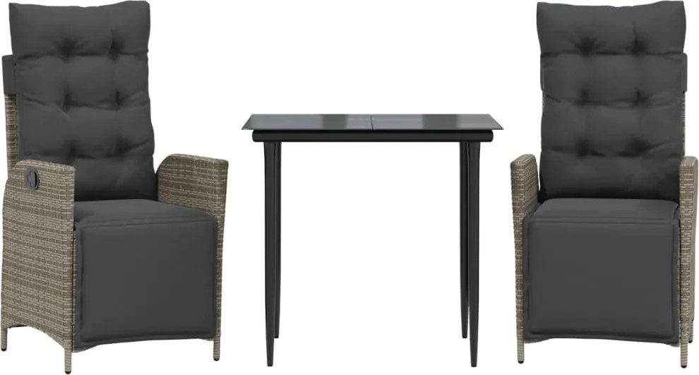 vidaXL Set mobilier de grădină cu perne, 3 piese, gri, poliratan