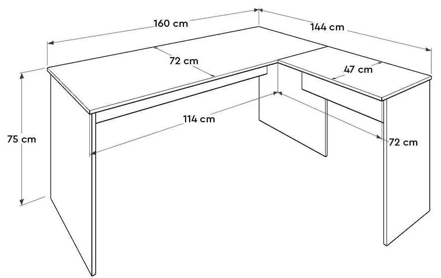 Birou Adore Rio Office, Interschimbabil, Masa de colt, 160 x 75 x 144 cm