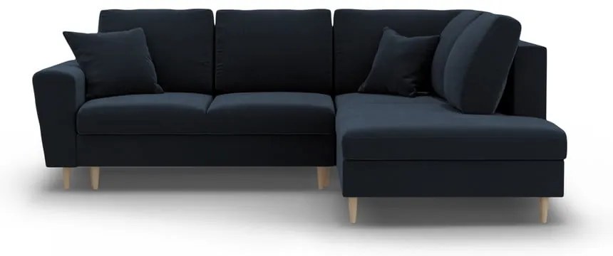 Colțar albastru închis extensibil, cu spațiu de depozitare cu tapițerie din catifea (cu colț pe partea dreaptă-în formă de ”L”) Kyoto – Cosmopolitan Design