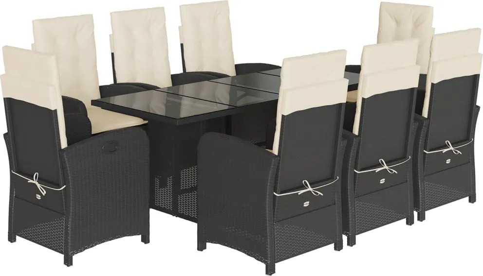 vidaXL Set mobilier de grădină cu perne, 9 piese, negru, poliratan