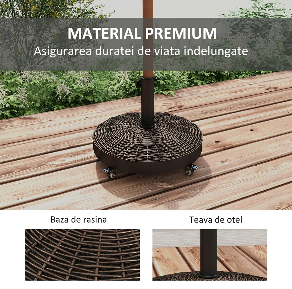 Outsunny Bază pentru Umbrelă de Grădină Rotundă cu 4 Roți și Frâne, Ø52x41 cm, Bronz | Aosom Romania