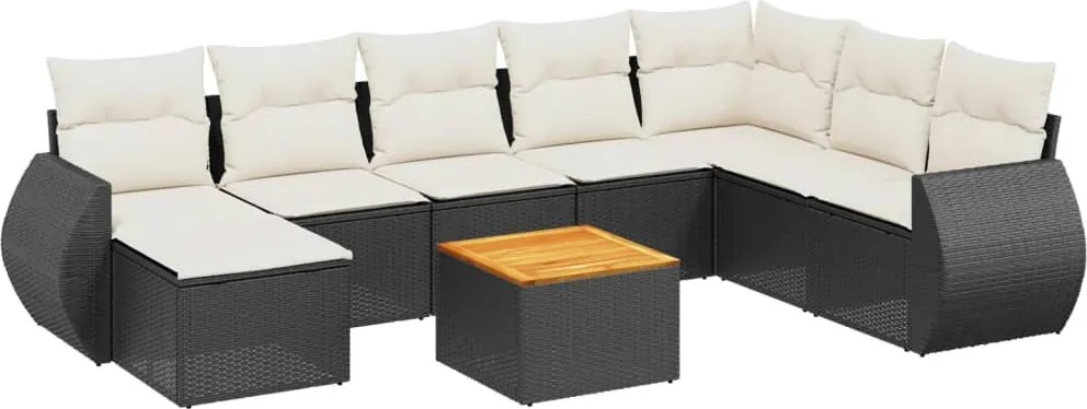 vidaXL Set mobilier de grădină cu perne, 9 piese, negru, poliratan