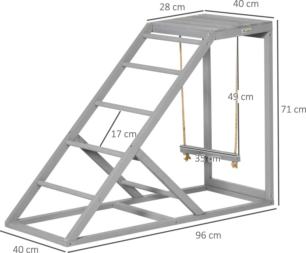 PawHut Bârna din lemn pentru găini, loc de joacă din lemn pentru găini cu leagăn, scară, platformă, 96 x 40 x 71 cm, gri | Aosom Romania