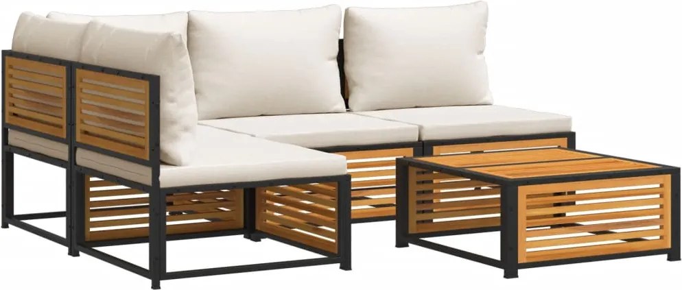 vidaXL Set de canapele de grădină cu perne, 5 buc., lemn masiv acacia