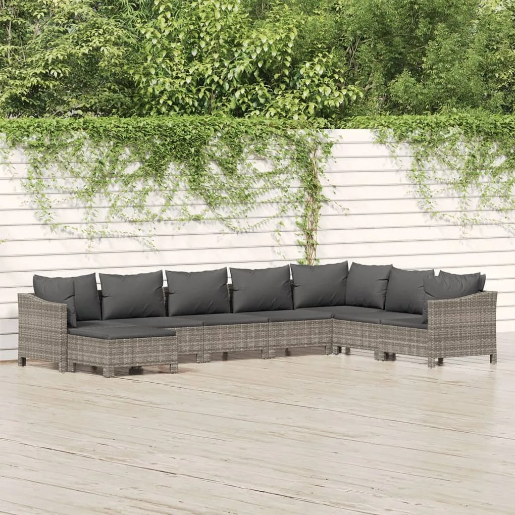 vidaXL Set mobilier de grădină cu perne, 8 piese, gri, poliratan
