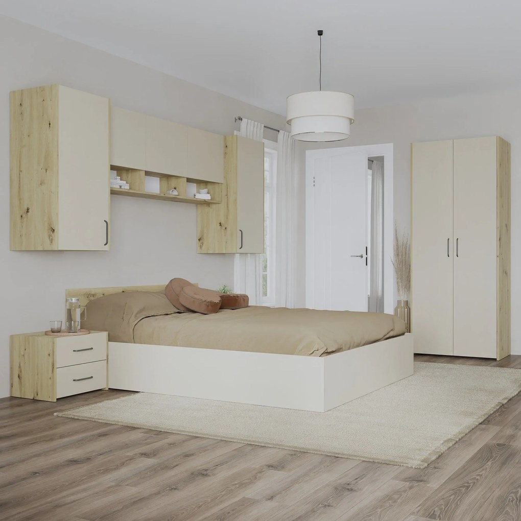 Set dormitor Malmo V17, Pat 200 x 140 cm, Stejar Artisan/Argila