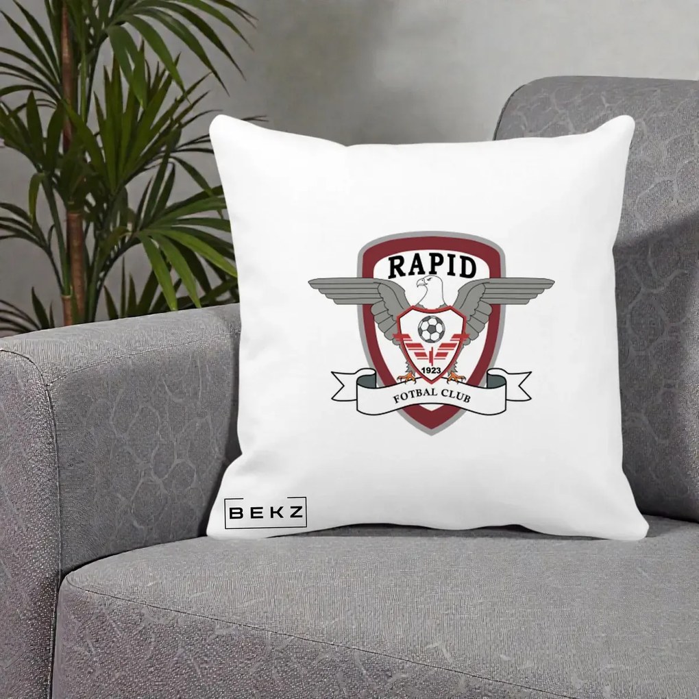 Perna Personalizata Rapid Fotbal Club 1923, 40x40 cm, Alba Mata, Husa Detasabila, Perna Inclusa, BEKZ®