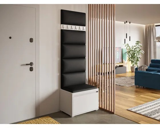 Mobilier pentru hol Kendora 60 (cu 6 buc panouri tapițate Pazara 60x30) (piele ecologică soft 011 (Negru). 1054012