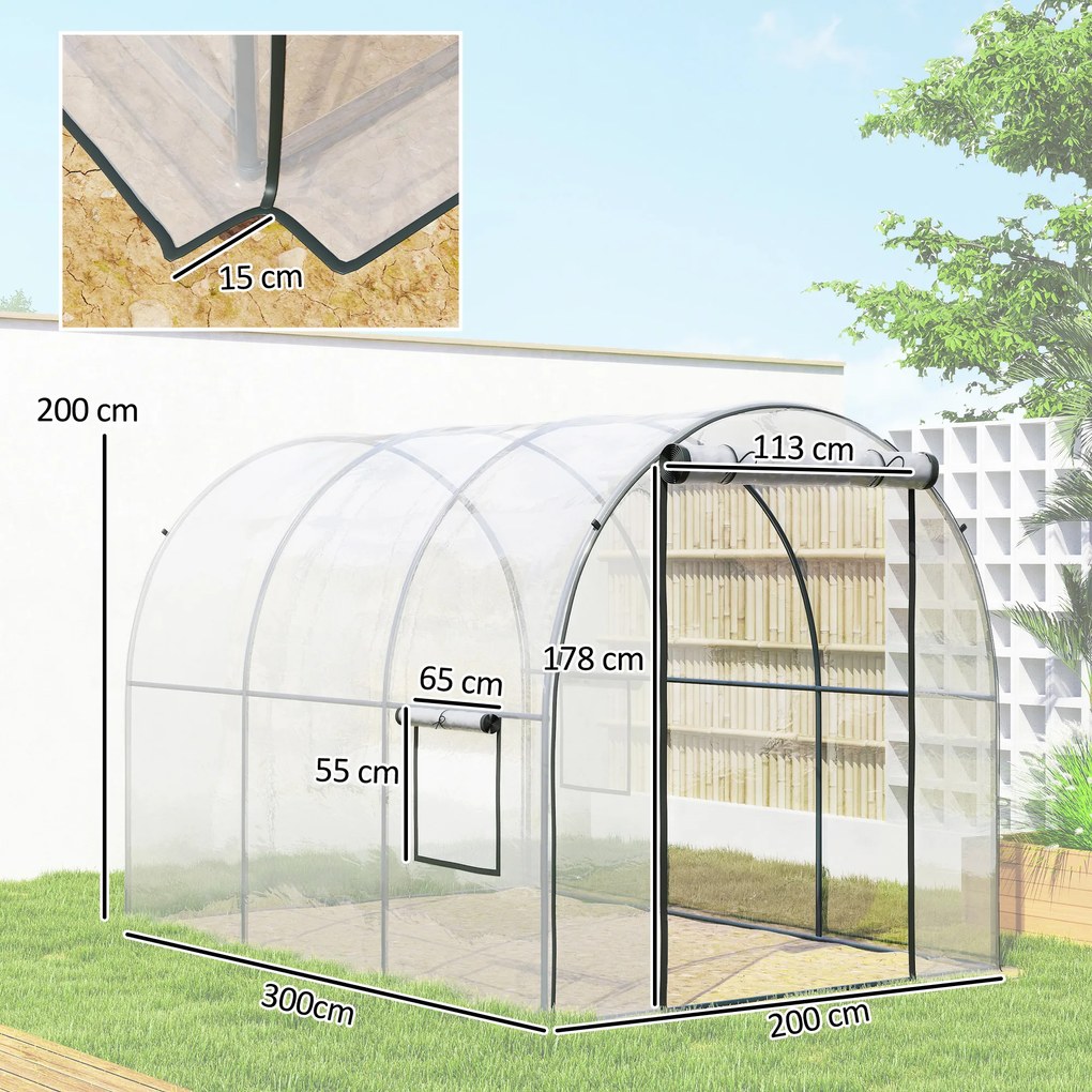 Outsunny Sera 3 x 2 x 2m cu Usa Rulanta si Fereastra, Transparent | Aosom Romania