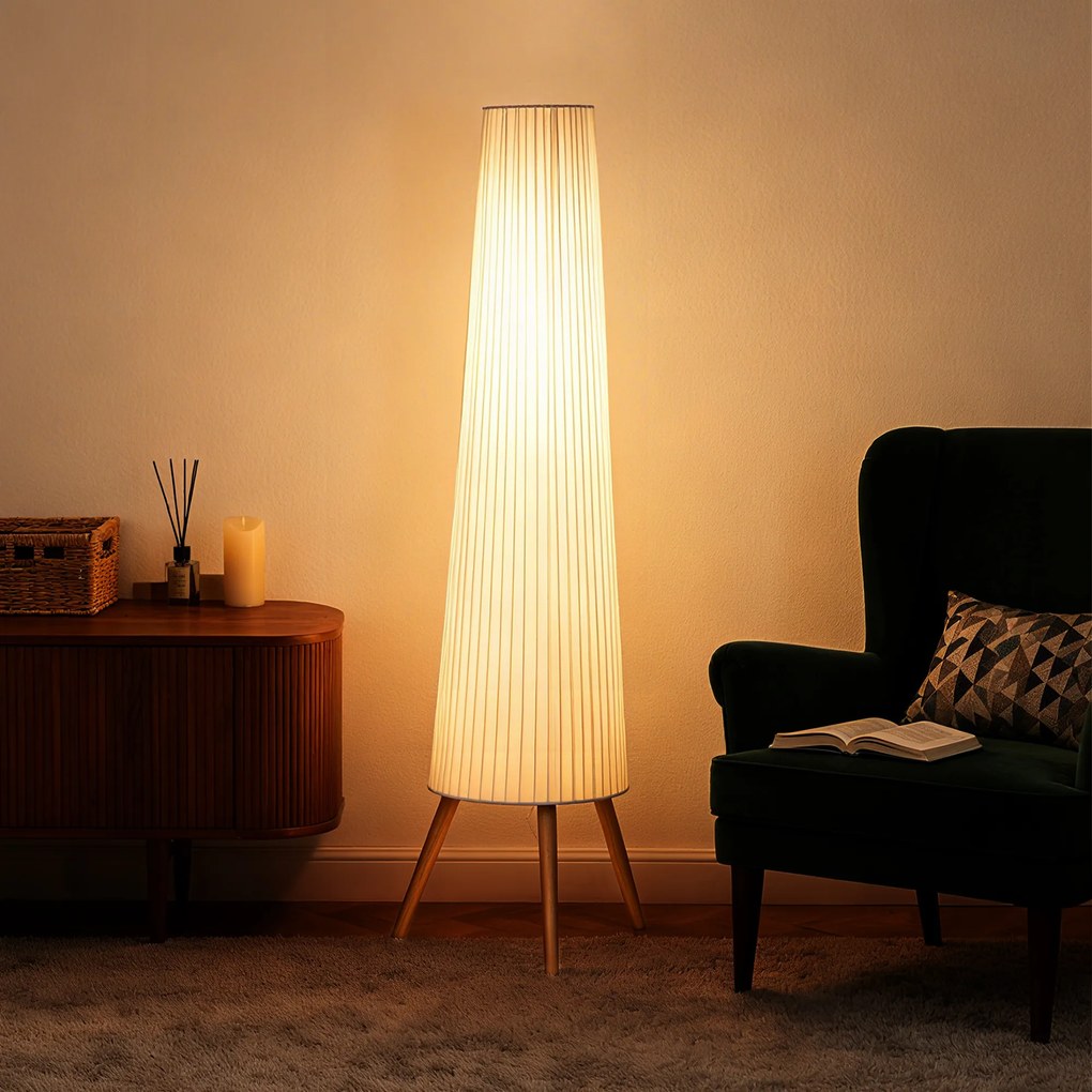 Lampă de podea HOMCOM cu trepied, întrerupător de picior și luminozitate reglabilă, 46x46x153 cm, albă | Aosom Romania