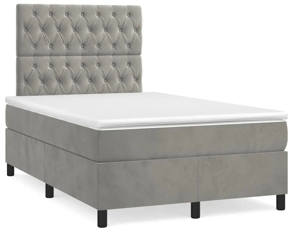 vidaXL Pat box spring cu saltea, gri deschis, 120x190 cm, catifea