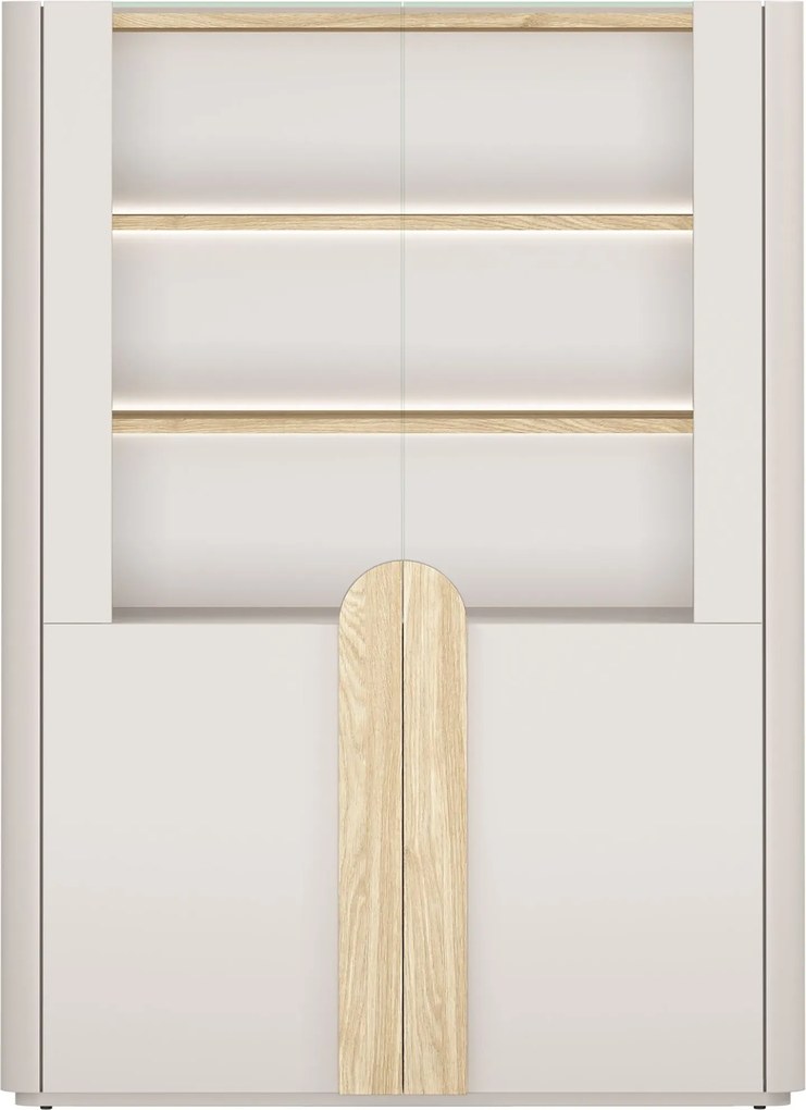 Vitrină cu două uși Amilio 100 cm - cașmir / stejar uleiat / mânere stejar deschis