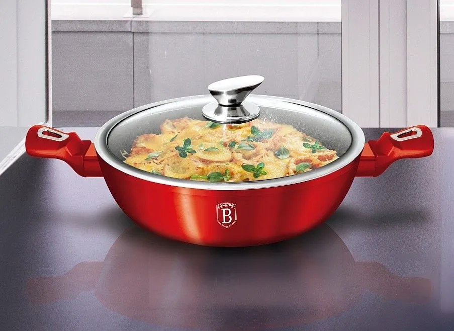 Tavă rotunda cu capac si suprafaţă de marmură, vișiniu,24 cm