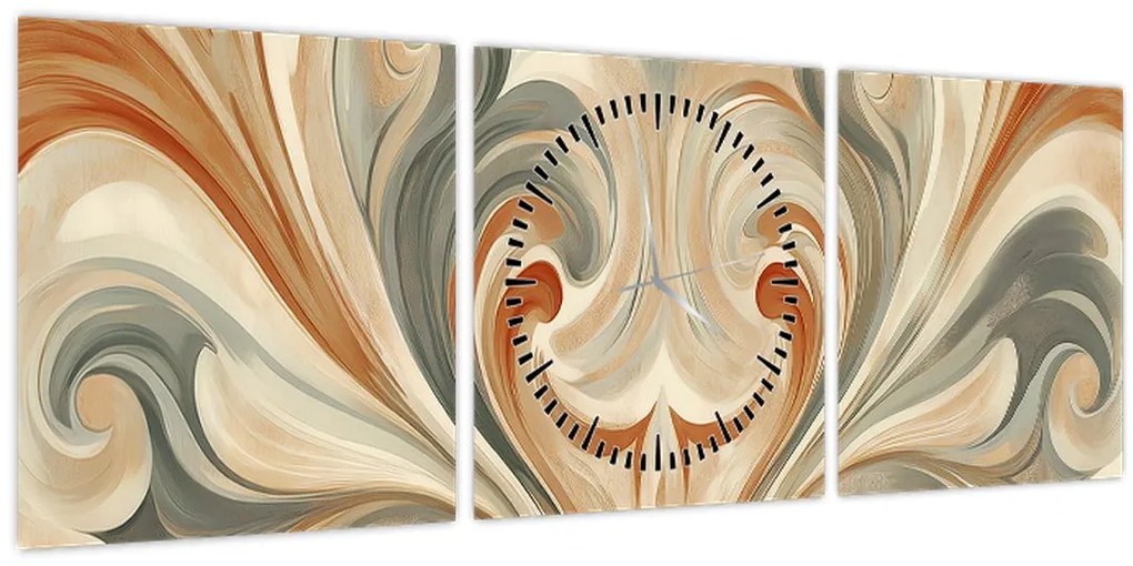 Tablou - Vârtejuri în culori pământii (cu ceas) (90x30 cm)