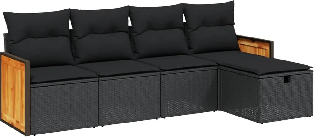 vidaXL Set mobilier de grădină cu perne, 5 piese, negru, poliratan