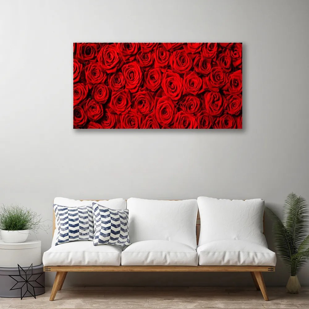 Tablou pe panza canvas Trandafiri Floral Roșu Verde Alb