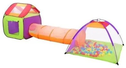 Cort de joaca pentru copii, 3 in 1, igloo si casuta, cu tunel, 200 bile, husa, 375x118x96 cm