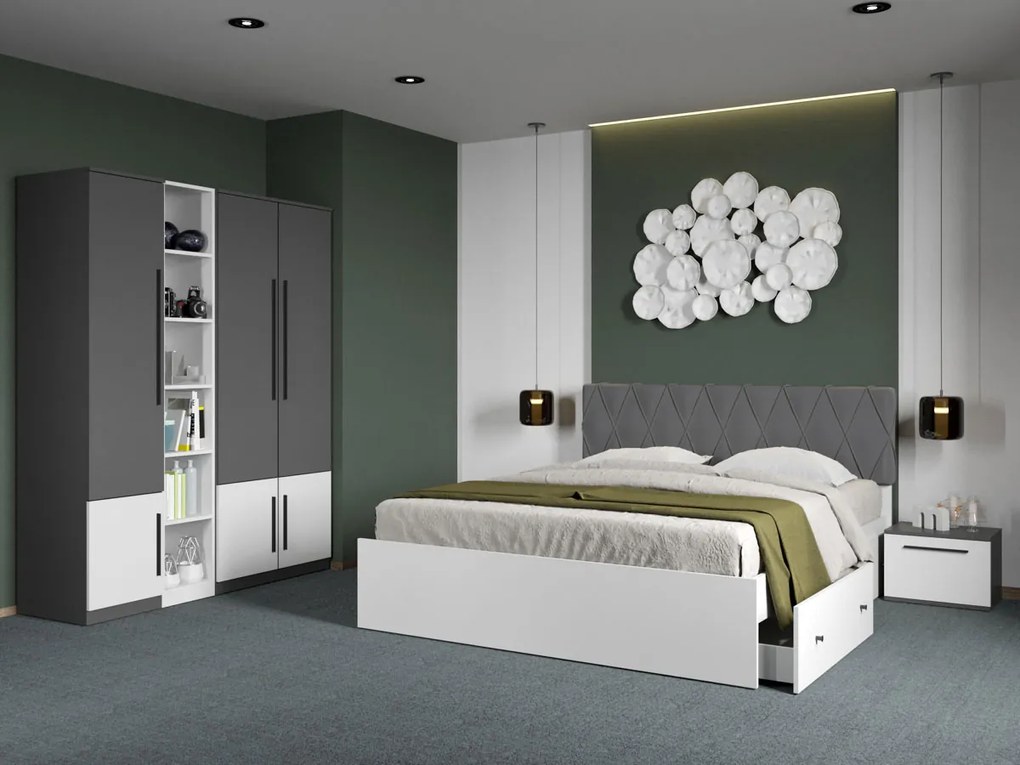 Set mobila dormitor 4 piese Gri/Alb Shape C04