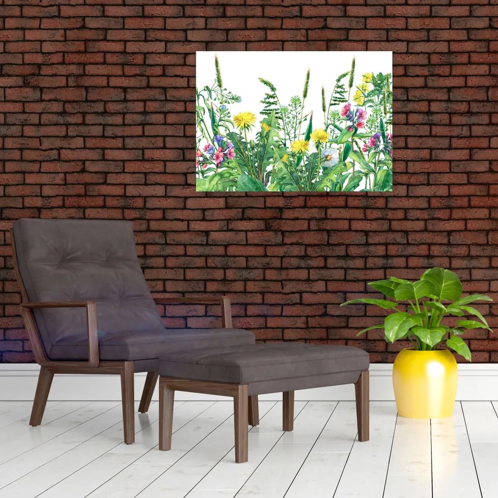 Tablou pe sticlă - Flori de pajiște pictate (70x50 cm)